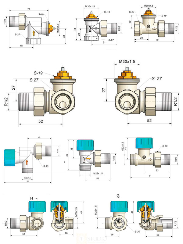Розміри клапанів Schlosser Standard