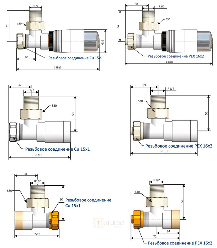 Размеры вентильного комплекта Schlosser Elegant