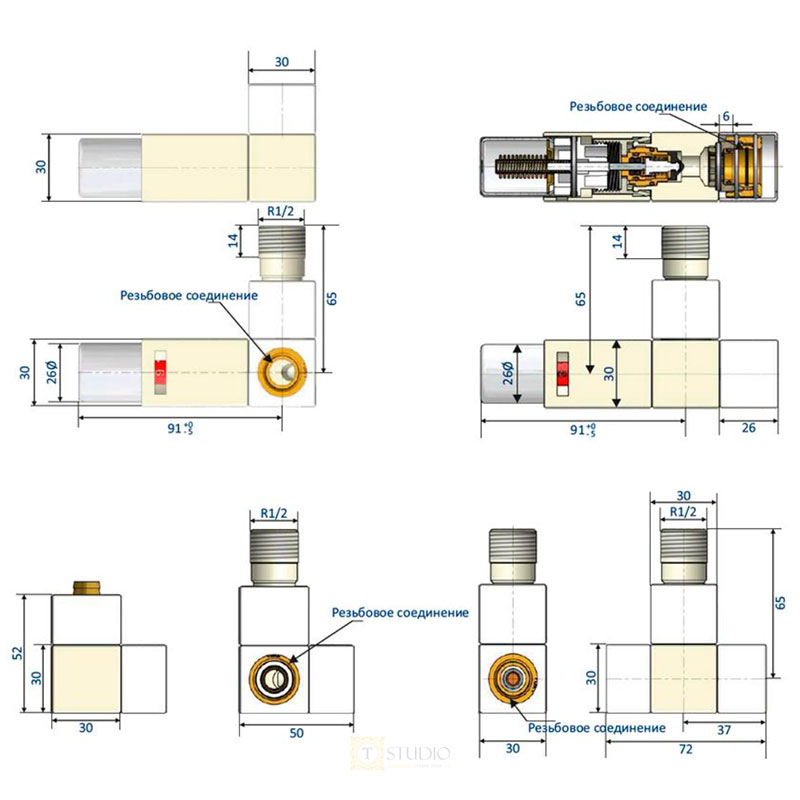 Розміри термостатичних клапанів Schlosser Square