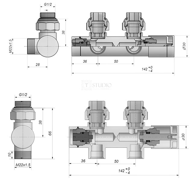 Розміри ручних вузлів Schlosser Duo-Plex
