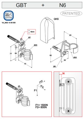 Схема с размерами MB GBT в черном цвете (60201002VEBTML)