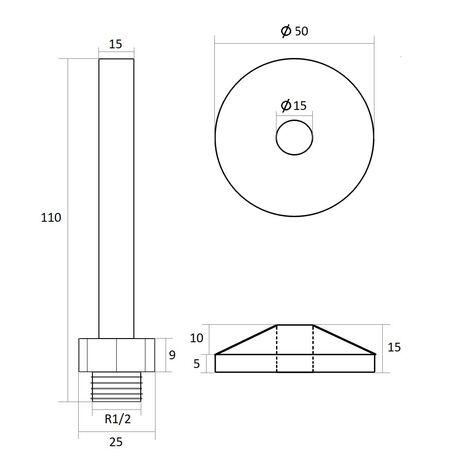 Розміри чорної з'єднувальної трубки з розеткою Schlosser.