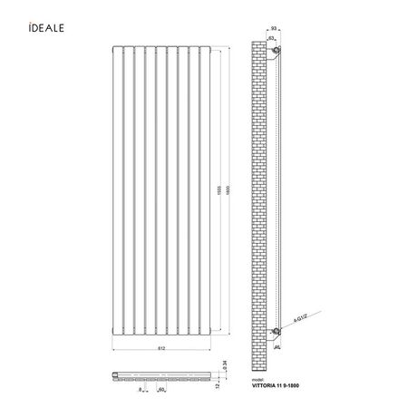 Вертикальний радіатор Ideale Vittoria Single, Висота, мм: 1800, Рядність: 1 ряд, Довжина, мм: 476, изображение 10