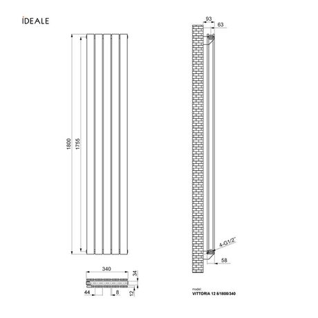 Вертикальный радиатор Ideale Vittoria Double, Высота, мм: 1800, Рядность: 2 ряда, Длина, мм: 272, изображение 11
