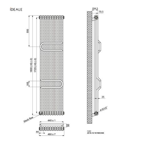 Вертикальний радіатор Ideale Zeta, Висота, мм: 1800, Рядність: 2 ряди, Довжина, мм: 460, изображение 11