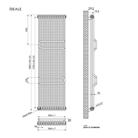 Вертикальний радіатор Ideale Zeta, Висота, мм: 1800, Рядність: 2 ряди, Довжина, мм: 460, изображение 12
