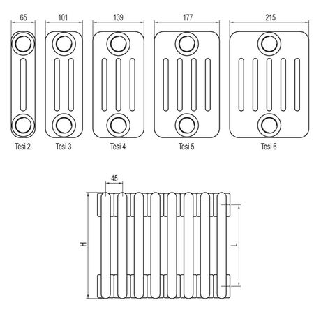 Горизонтальный трубчатый радиатор Irsap Tesi, Высота, мм: 500, Внешний вид: Горизонтальный, Рядность: 2 ряда, Длина, мм: 720, изображение 10