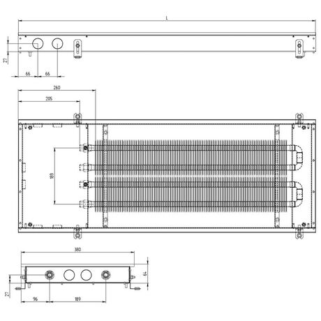 Carrera M2 конвектор внутрішньопідлоговий без вентилятора глибиною 65 мм, схема
