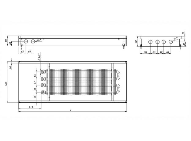 Carrera S2 | внутрипольный конвектор без вентилятора, Ширина, мм: 380, Глубина, мм: 90, Длина, мм: 1000, изображение 2