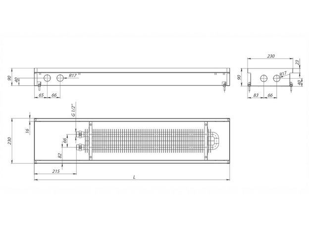 Carrera S | внутрипольный конвектор без вентилятора, Ширина, мм: 230, Глубина, мм: 90, Длина, мм: 2000