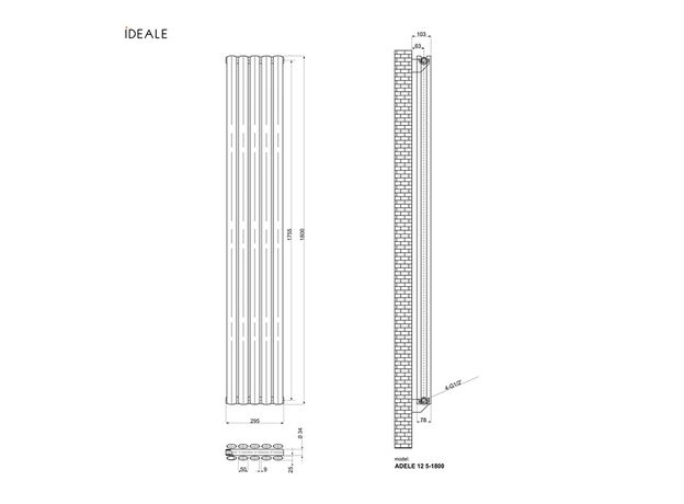 Вертикальный радиатор Ideale Adelle Double, Рядность: 2 ряда, Высота, мм: 1800, Длина, мм: 295, изображение 4