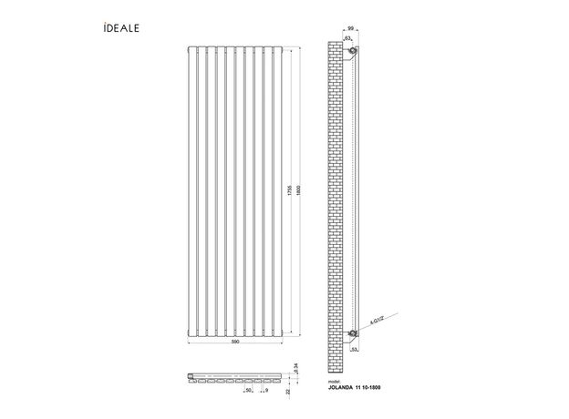 Вертикальный радиатор Ideale Jolanda Single, Рядность: 1 ряд, Высота, мм: 1500, Длина, мм: 590, изображение 8
