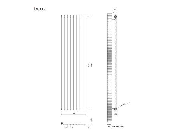 Вертикальный радиатор Ideale Jolanda Single, Рядность: 1 ряд, Высота, мм: 1500, Длина, мм: 590, изображение 7