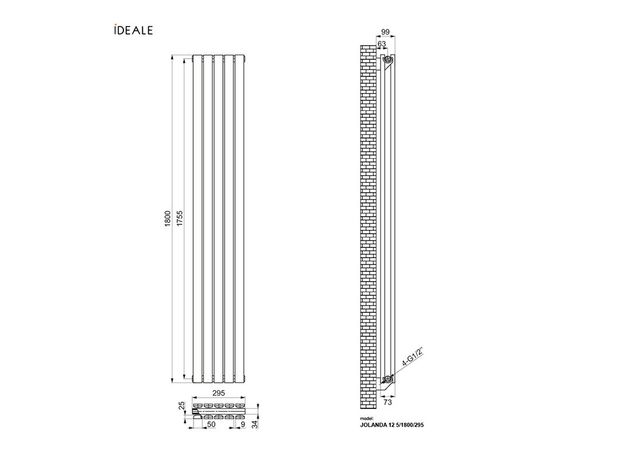 Вертикальный радиатор Ideale Jolanda Double, Рядность: 2 ряда, Высота, мм: 1800, Длина, мм: 236, изображение 8
