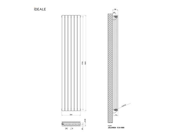 Вертикальный радиатор Ideale Jolanda Double, Рядность: 2 ряда, Высота, мм: 1800, Длина, мм: 236, изображение 9