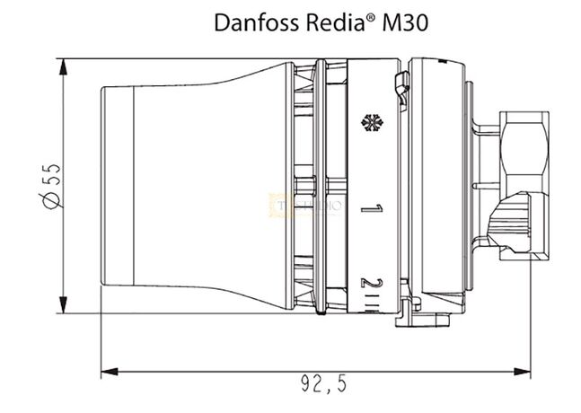 Термоголовка Danfoss Redia, M30х1.5, со встроенным датчиком, размеры