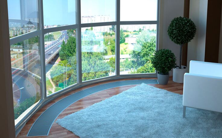 Радиусный внутрипольный конвектор