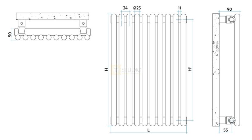 Дизайн-радиатор Irsap Arpa 23, размеры