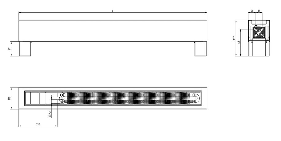 Підлоговий конвектор Carrera 4FRH, Ширина, мм: 115, Висота, мм: 195, Довжина, мм: 1000, изображение 2