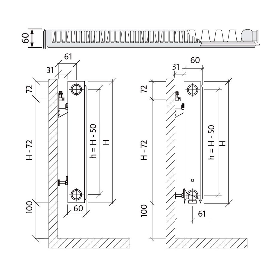 Размеры радиаторов отопления. Радиаторы отопления Пурмо Тип 11. Purmo 11 Тип. Радиатор Пурмо 11 Тип боковое схема. Purmo Ventil Compact cv11 крепление чертеж.
